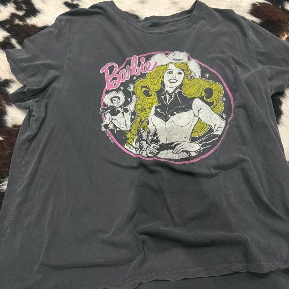 Barbie Black Graphic Tee with Pink and Yellow Cowgirl Print